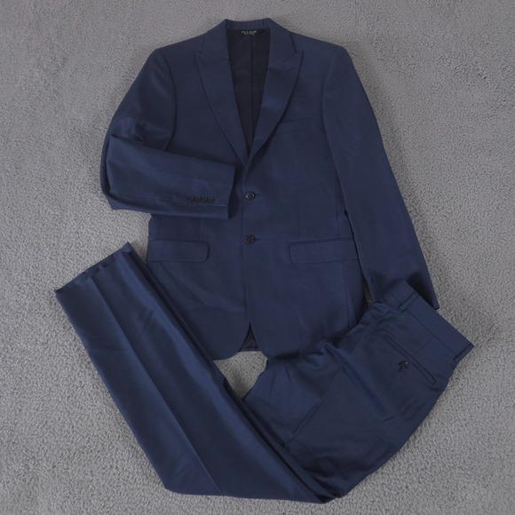 Jos A Bank 2-Piece Suit Mens 38 Long Pants 32x34 Blue Slim Fit Travelers Slacks